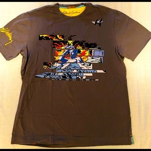 Graphic short sleeve jersey crew neck tee.